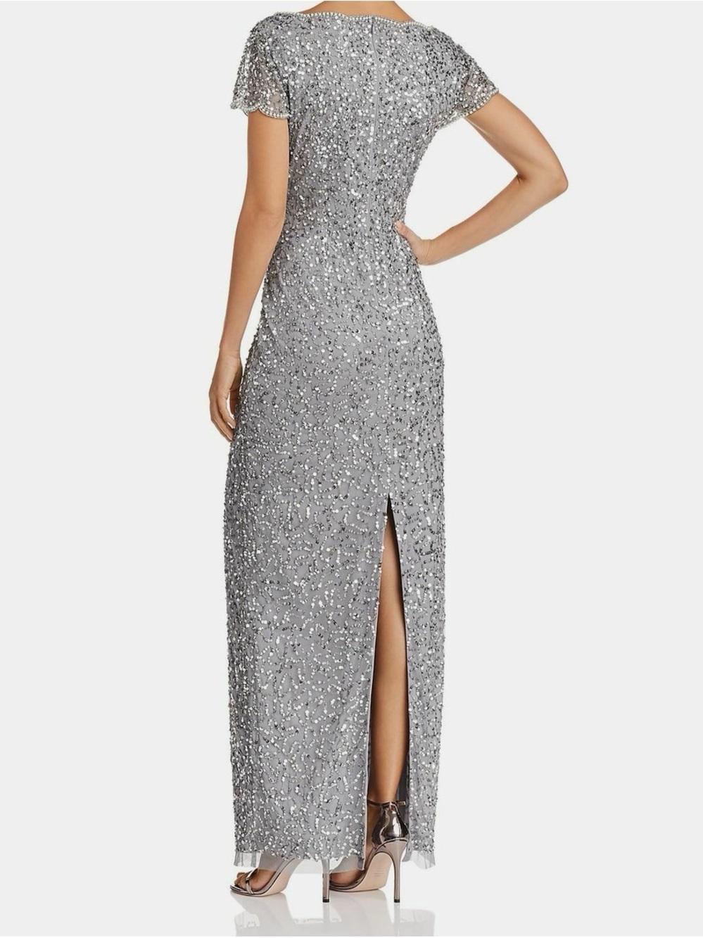 Adrianna Papell Silver Beaded Maxi Gown - Picture 2 of 11